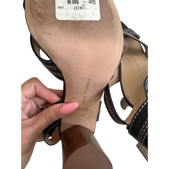 VERONICA BEARD Navy Leather Stacked Ankle Strap Heels Size 8 - Picture 8 of 8